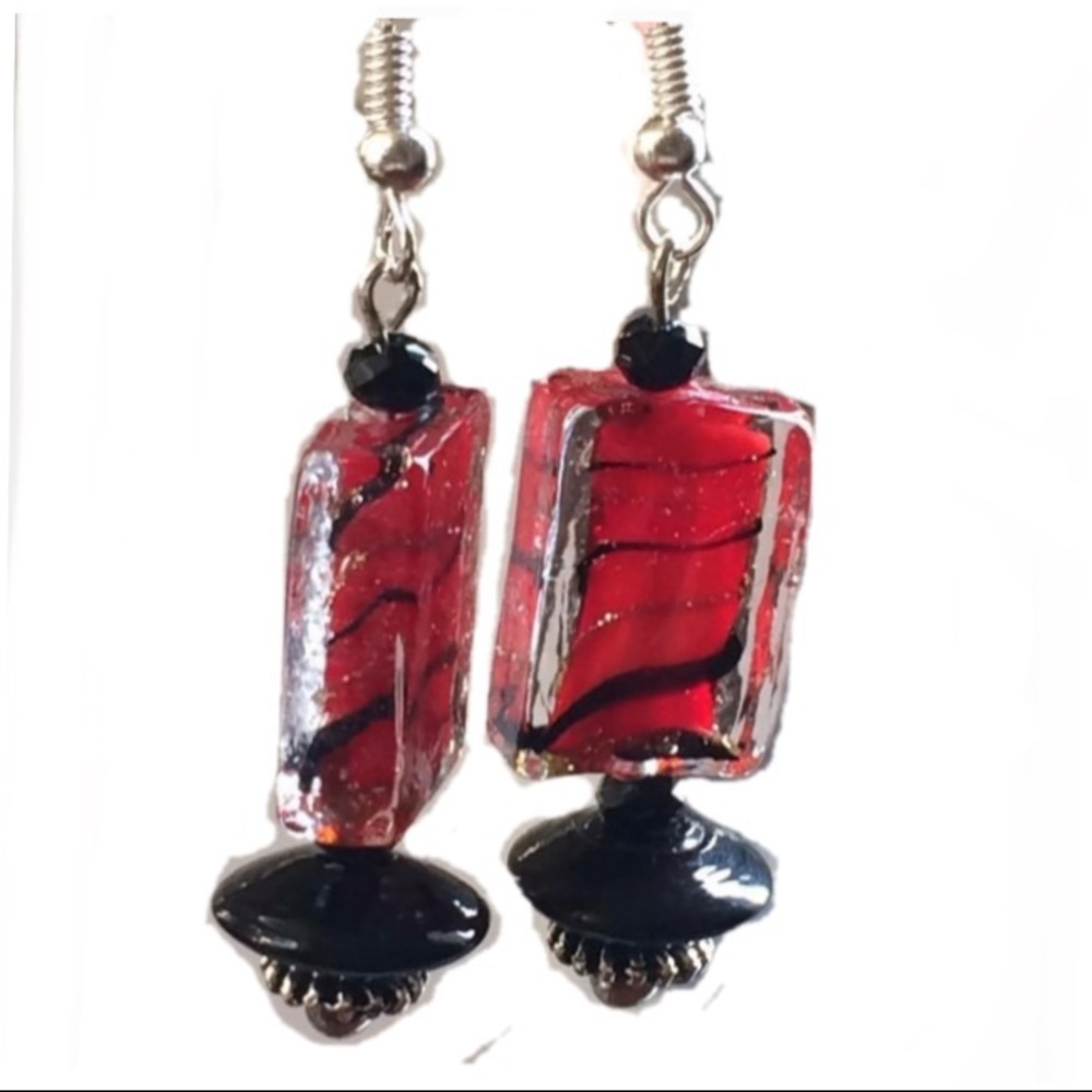 Vintage style Red and Black Glass Earrings